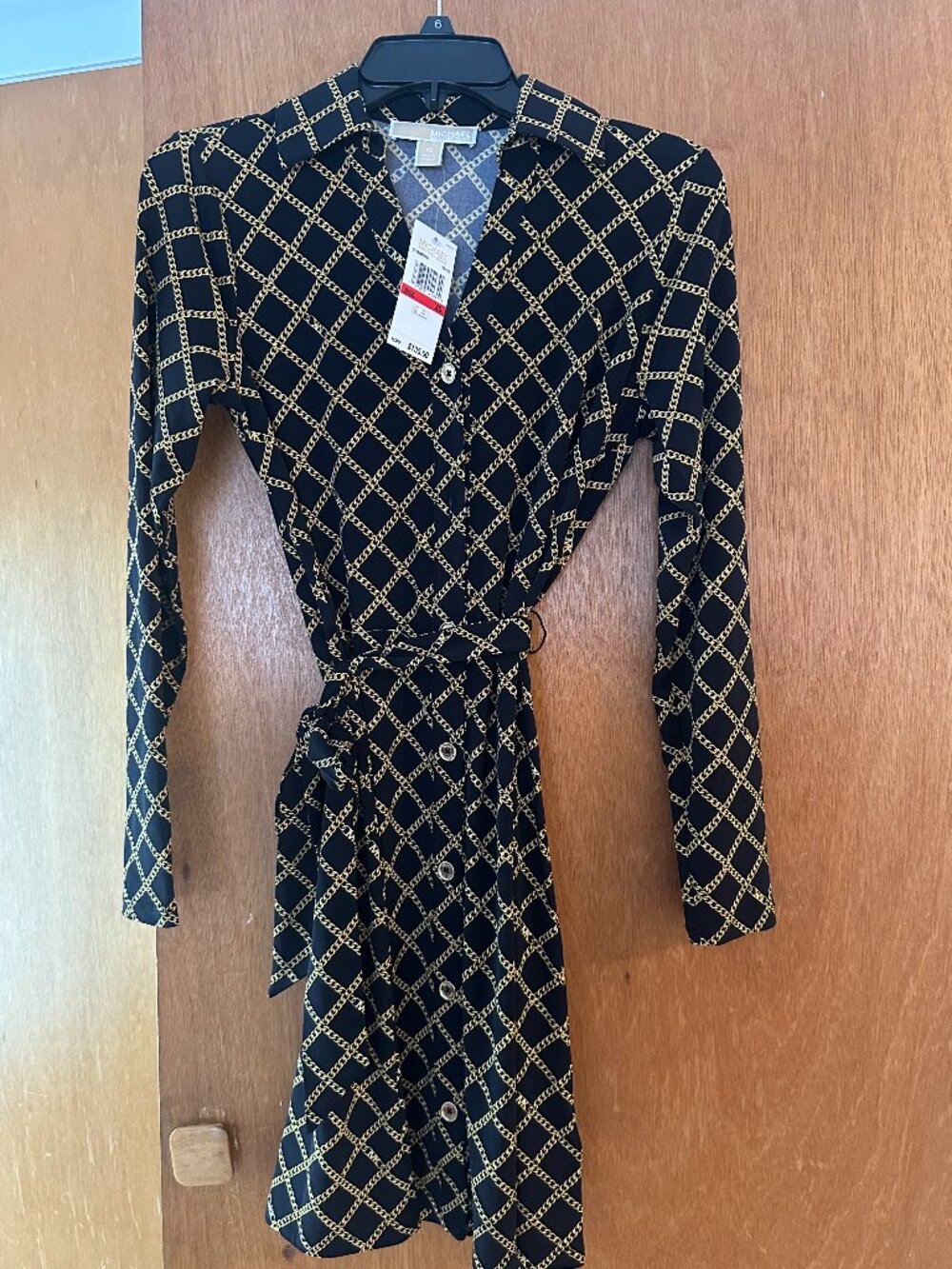 NWT Michael Kors Jersey Shirt Dress Size XS Black Gold